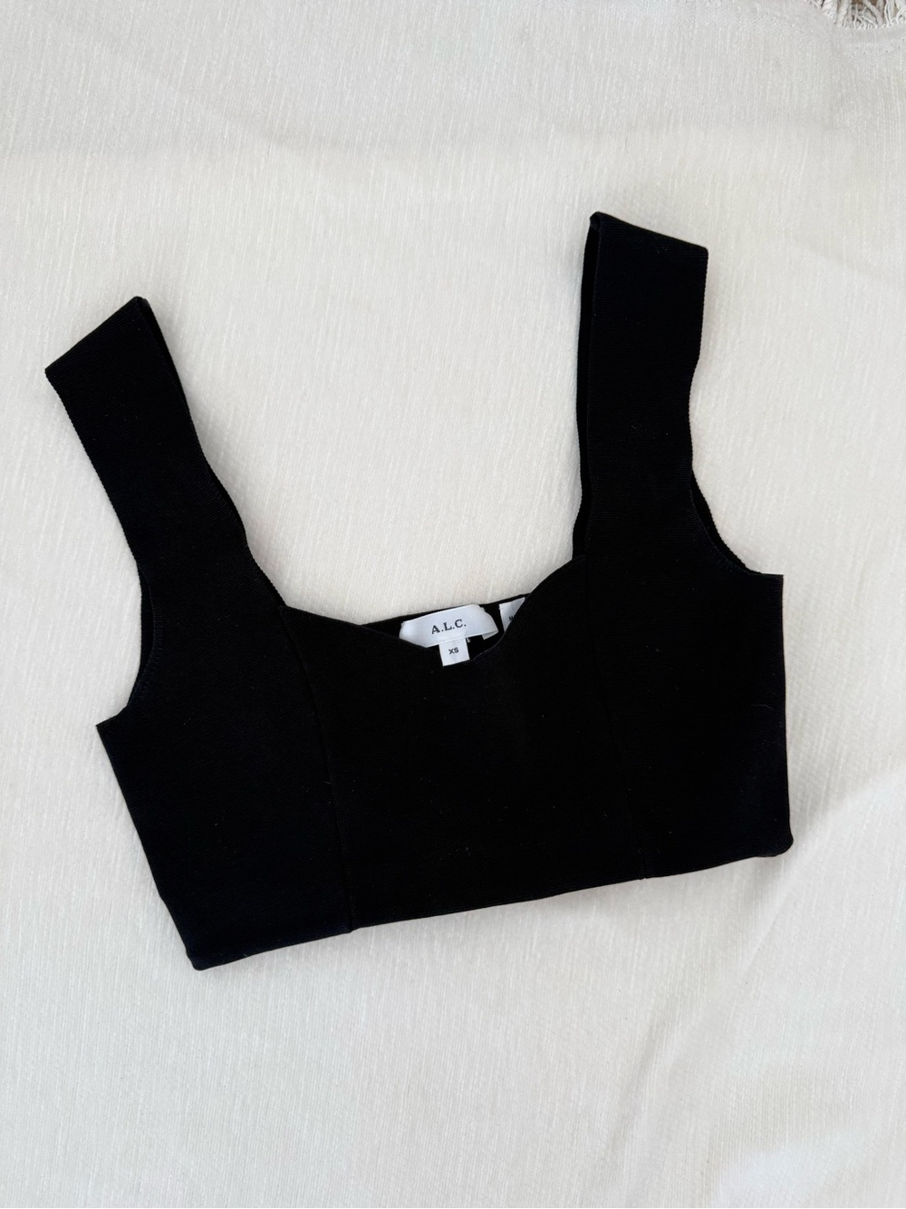 A.L.C. Black Structured Cropped Tank with Wide Straps